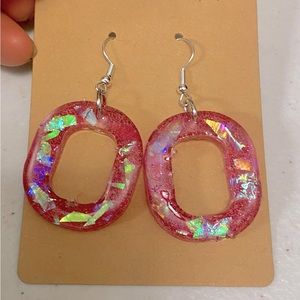 Pink glitter Oval Resin Earrings